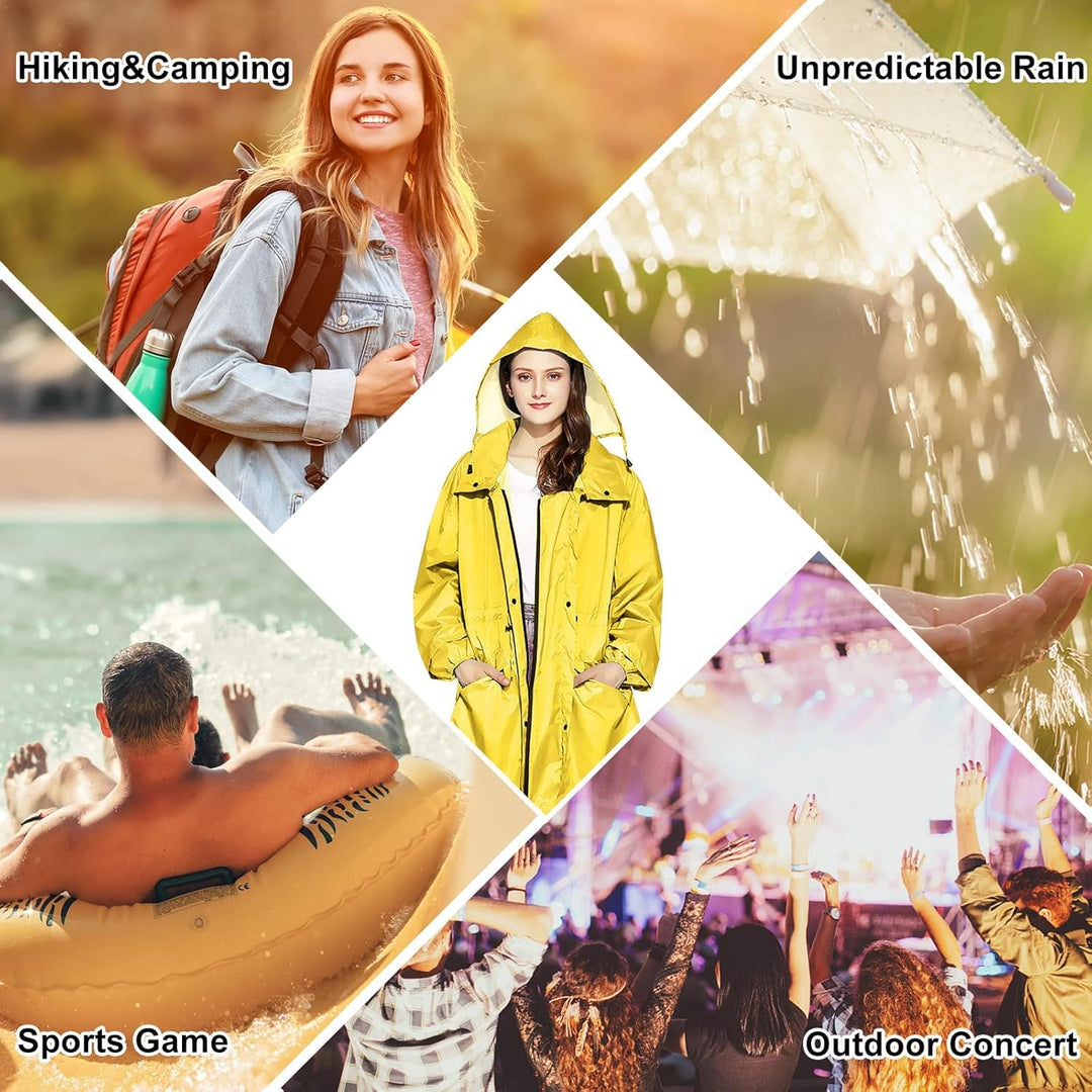 LAMA Stilvoller langer Regenmantel Unisex Regenponcho mit Wasserdichte Pattentasche Kapuze Tunnelzug