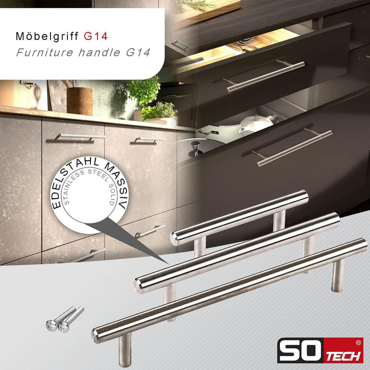 10 x SO-TECH® G14 Edelstahl Möbelgriff-Set Stangengriffe Relinggriffe BA 320 mm BA 320 mm (Edelstahl