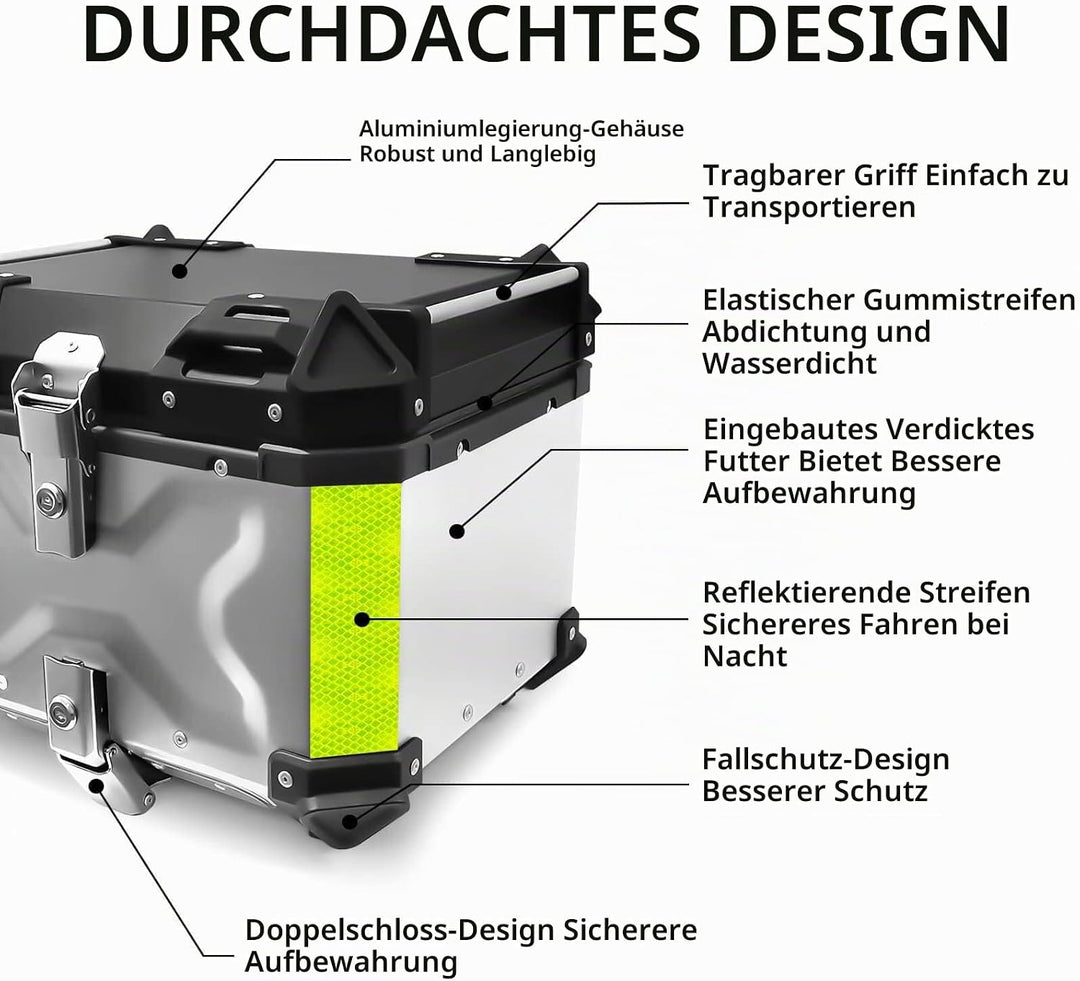 VOKKA Topcase Motorrad, 45L Wasserdicht Topcase für Roller, für Lagerung Helm, Motorradkoffer mit Si
