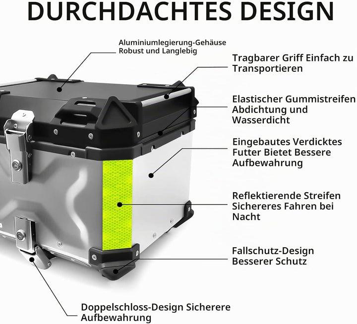 VOKKA Topcase Motorrad, 45L Wasserdicht Topcase für Roller, für Lagerung Helm, Motorradkoffer mit Si