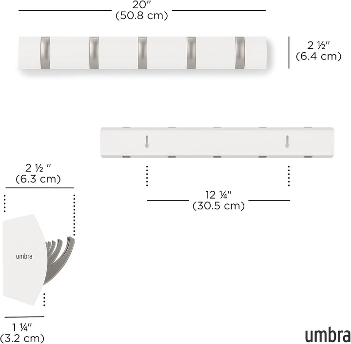Umbra Flip 5 Garderobenhaken – Moderne, Schlichte und Platzsparende Garderobenleiste mit 5 Beweglich
