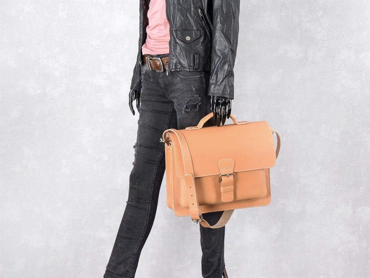 Ruitertassen Aktentasche Leder 36cm Damen Herren Business Schule 1 Fach Uni Umhängetasche Natur