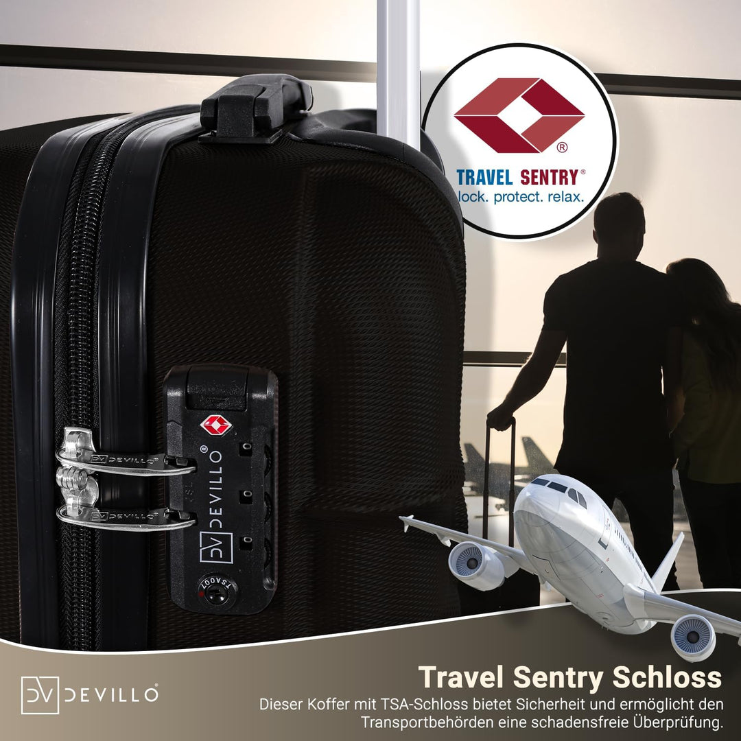 Devillo® Hartschalenkofferset Kofferset 4tlg. S-M-L-XL, Schwarz - Hard Shell Trolley Koffer Reisekof