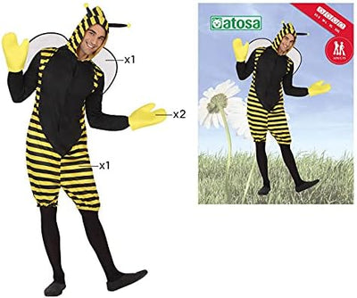 ATOSA, Bienen-Kostüm für Herren, Grössen M-L, für Karneval, Gelb, Modell 95550, L
