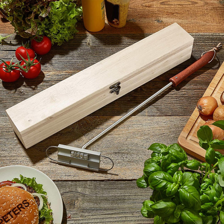 BBQ Brandeisen mit Buchstaben-Set und Holzbox, Fleischstempel für den Grill, Grillzubehör, Fleisch-B