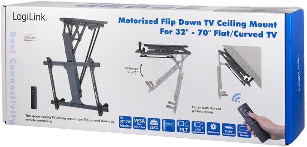 LogiLink BP0118 Elektrische TV-Deckenhalterung (32-70 Zoll) mit Fernbedienung für flache und curved