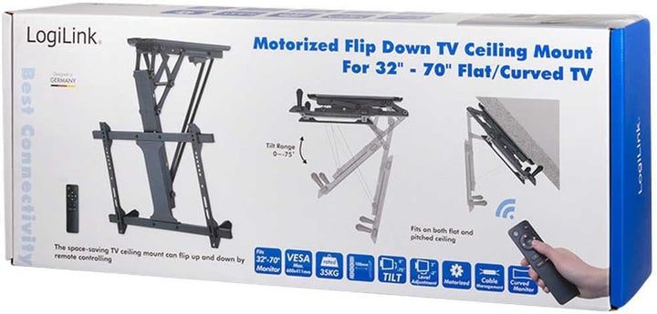 LogiLink BP0118 Elektrische TV-Deckenhalterung (32-70 Zoll) mit Fernbedienung für flache und curved