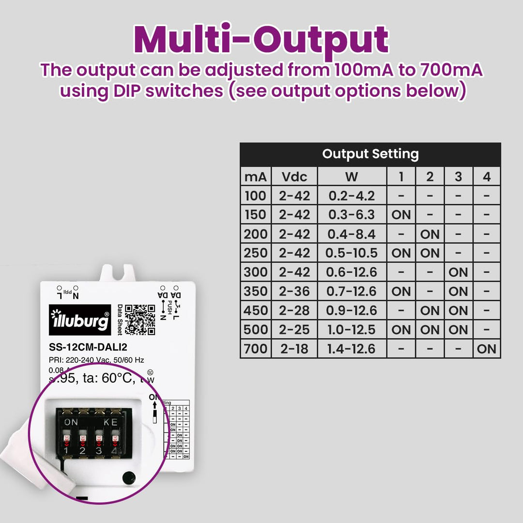 illuburg LED Trafo Dimmbar Dali Push 100mA - 700mA Ausgang Einstellbar 12W Flickerfree LED Netzteil