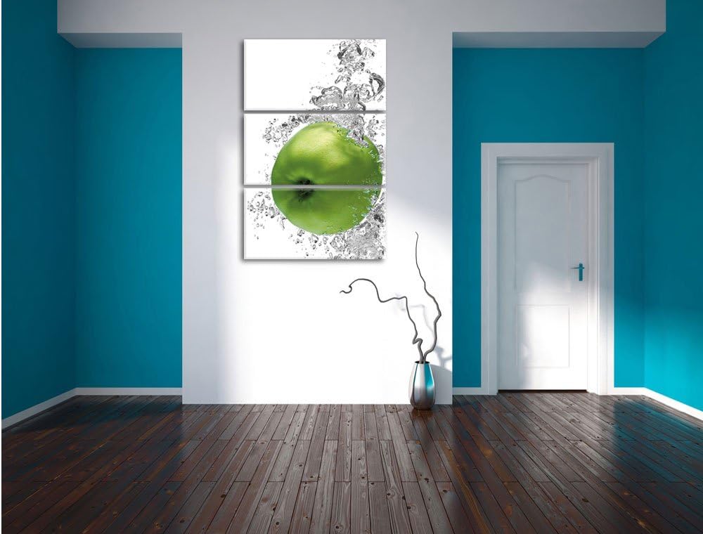 Pixxprint saftig grüne Äpfel im Wasser als Leinwandbild/Grösse: 3 Teilig (120x80) cm/Wandbild/Kunstd