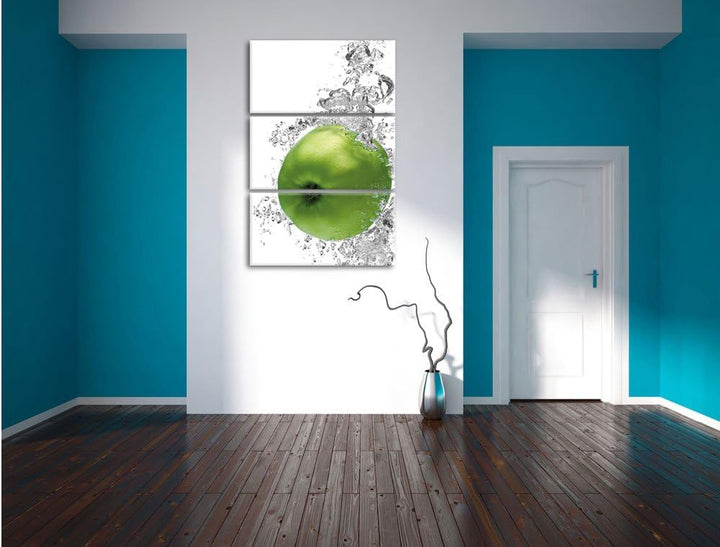 Pixxprint saftig grüne Äpfel im Wasser als Leinwandbild/Grösse: 3 Teilig (120x80) cm/Wandbild/Kunstd
