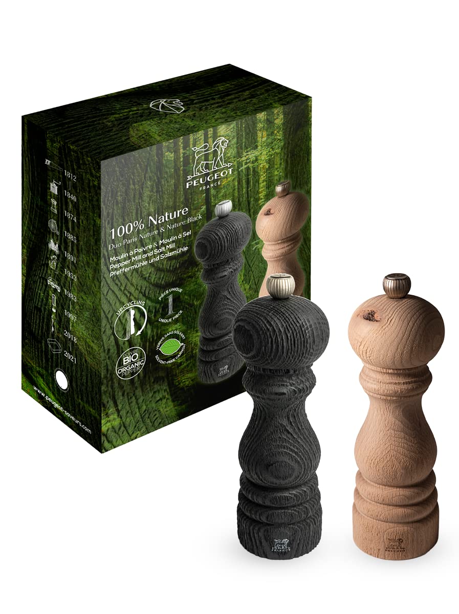 PEUGEOT - Set Paris Nature - Pfeffermühle + Salzmühle 18 cm + Schwarzer Pfeffer - Klassische Mahlgra