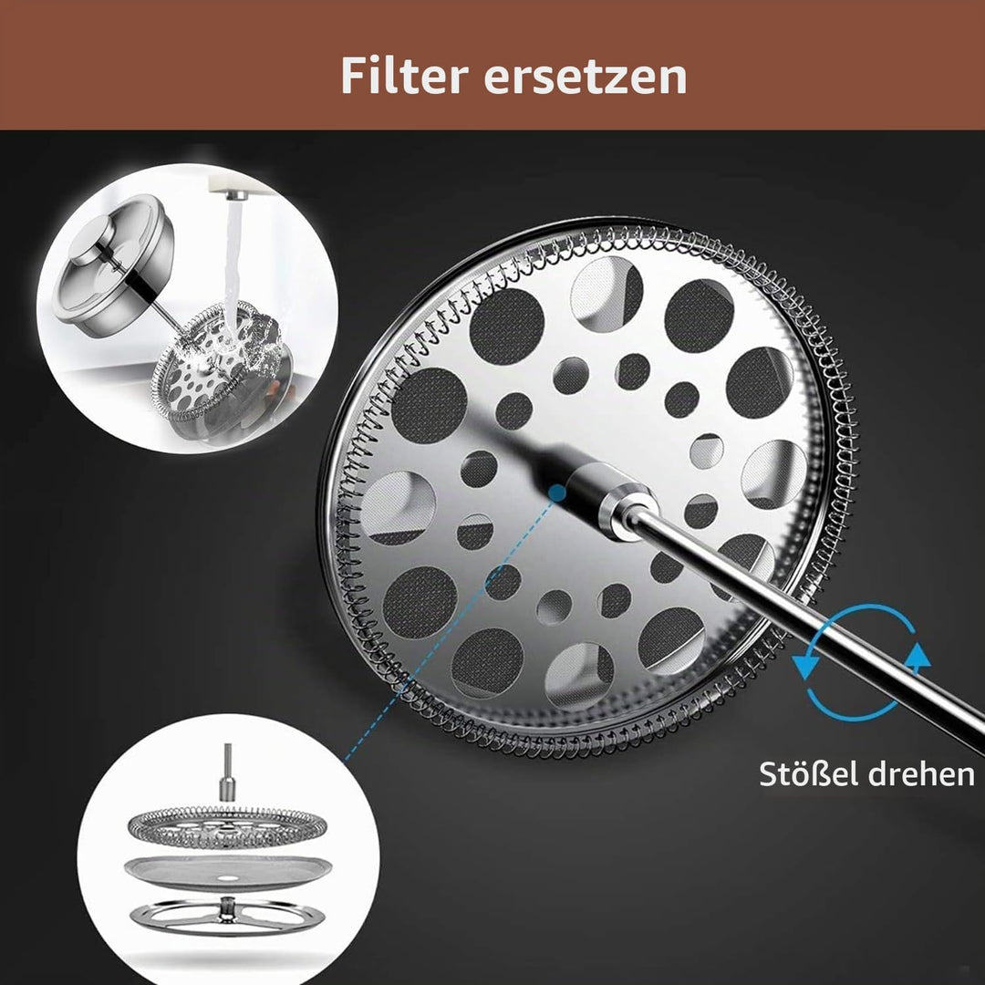 Kaffeebereiter French Press 1,5 Liter Kaffeezubereiter aus Edelstahl, Doppelwandig Isoliert French P