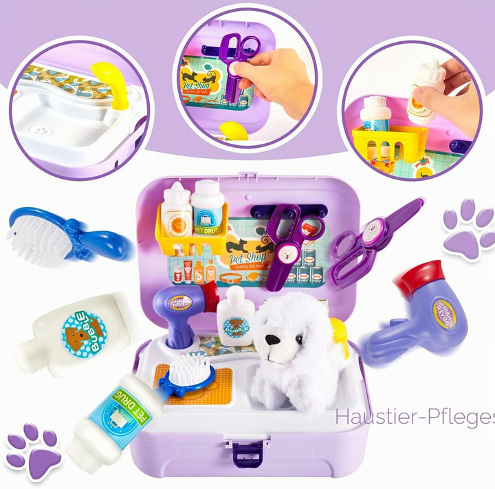 HERSITY Tierarztkoffer Kinder Hunde Kinderspielzeug, Hundesalon Spielzeug Rollenspiel, Tierarzt Spie