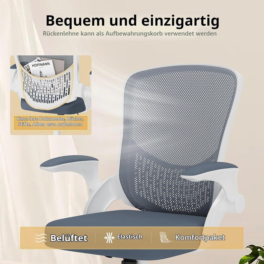 naspaluro Ergonomischer Bürostuhl, Schreibtischstuhl mit 90° Klappbaren Armlehnen, Einzigartige Lend