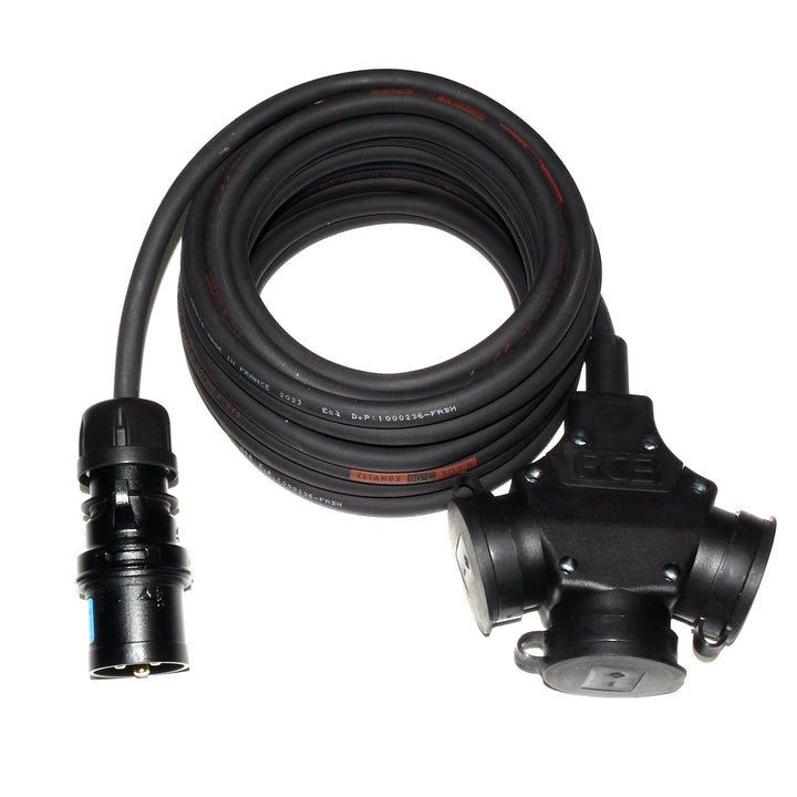 CEE-Stecker auf Schuko-Verteilung 3-Fach (1,5m-50m) 16A Verlängerungskabel Titanex H07RN-F 3x2,5mm²