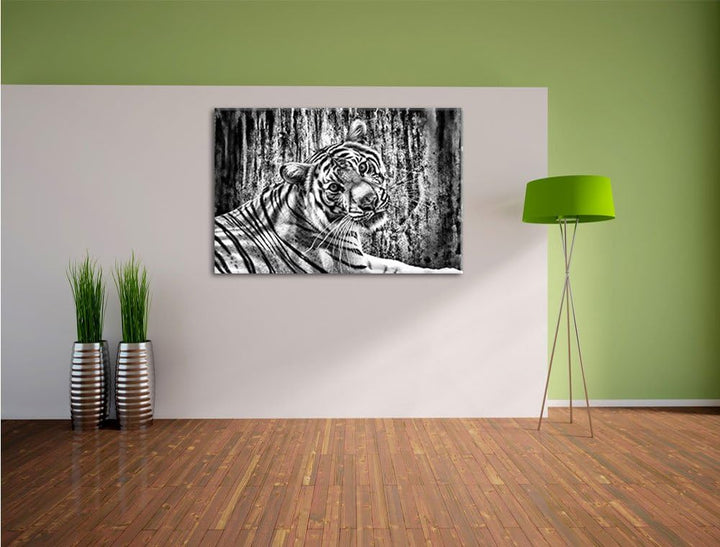 Pixxprint Neugieriger Tiger als Leinwandbild/Grösse: 100x70 cm/Wandbild/Kunstdruck/fertig bespannt,