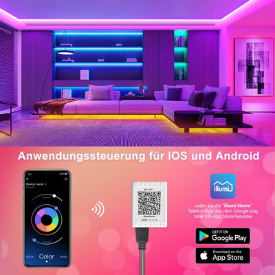 LED Strip 30m,Bluetooth LED Streifen,RGB Farbwechsel LED Lichterkette 30M mit Steuerbar via App, 16