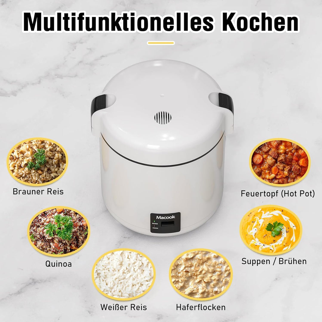 Reiskocher klein & Bento-Box für 1-2 Personen,（0.3 liter, 1,5 Tassen), Mini Rice Cooker mit abnehmba