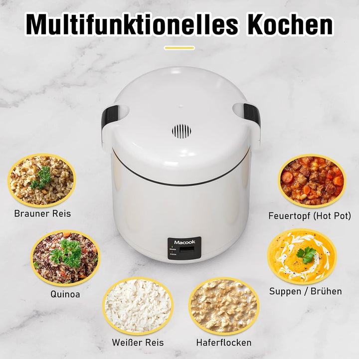Macook Mini Reiskocher Rice Cooker für 1-2 Personen (1.5 Tassen, 0,3 Liter),Reiskocher Klein Einfach