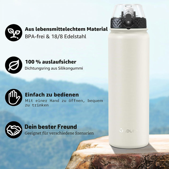 OLDLEY Edelstahl Trinkflasche mit Strohhalm, 1L Isolierte Trinkflasche, Thermosflasche BPA-freie - A