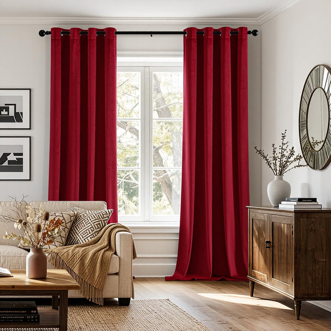 Woaboy Samtvorhänge Verdunkelungsvorhang Gardinen mit Ösen 140x225 cm Rot | Vorhänge Samt Blickdicht