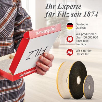 The Felt Store Filzband selbstklebend, 50mm breit, 4mm stark, 4m lang, Grau Meliert, Dichtungsband a