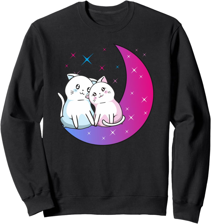 Kawaii Anime Cats Couple on Purple Moon In Love Otaku Cute Sweatshirt
