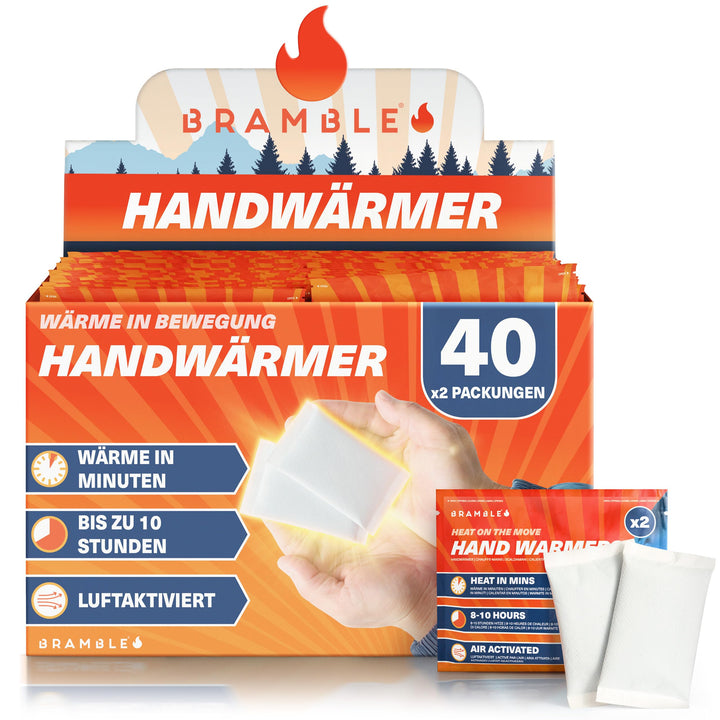 BRAMBLE 80 Stück Luftaktivierte Handwärmer (40 Paar) - 100% Natürlich - Taschenwärmer für Outdoor, W