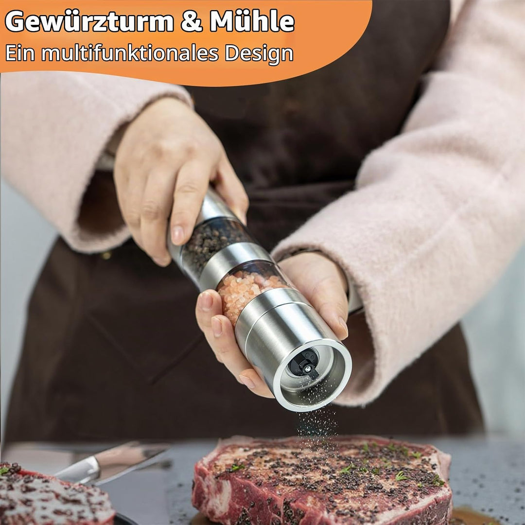 5 in 1 Gewürzstreuer, Edelstahl Gewürzmühle Set, Gewürzdosen Mini Gewürzmühle, Chef Mini Salz- und P