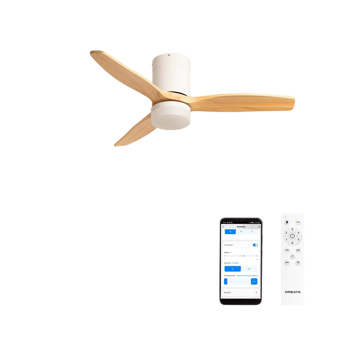 CREATE / WINDCALM S/Deckenventilator ABS mit Beleuchtung Weiss Hellesholzflügel mit WLAN und Fernbed