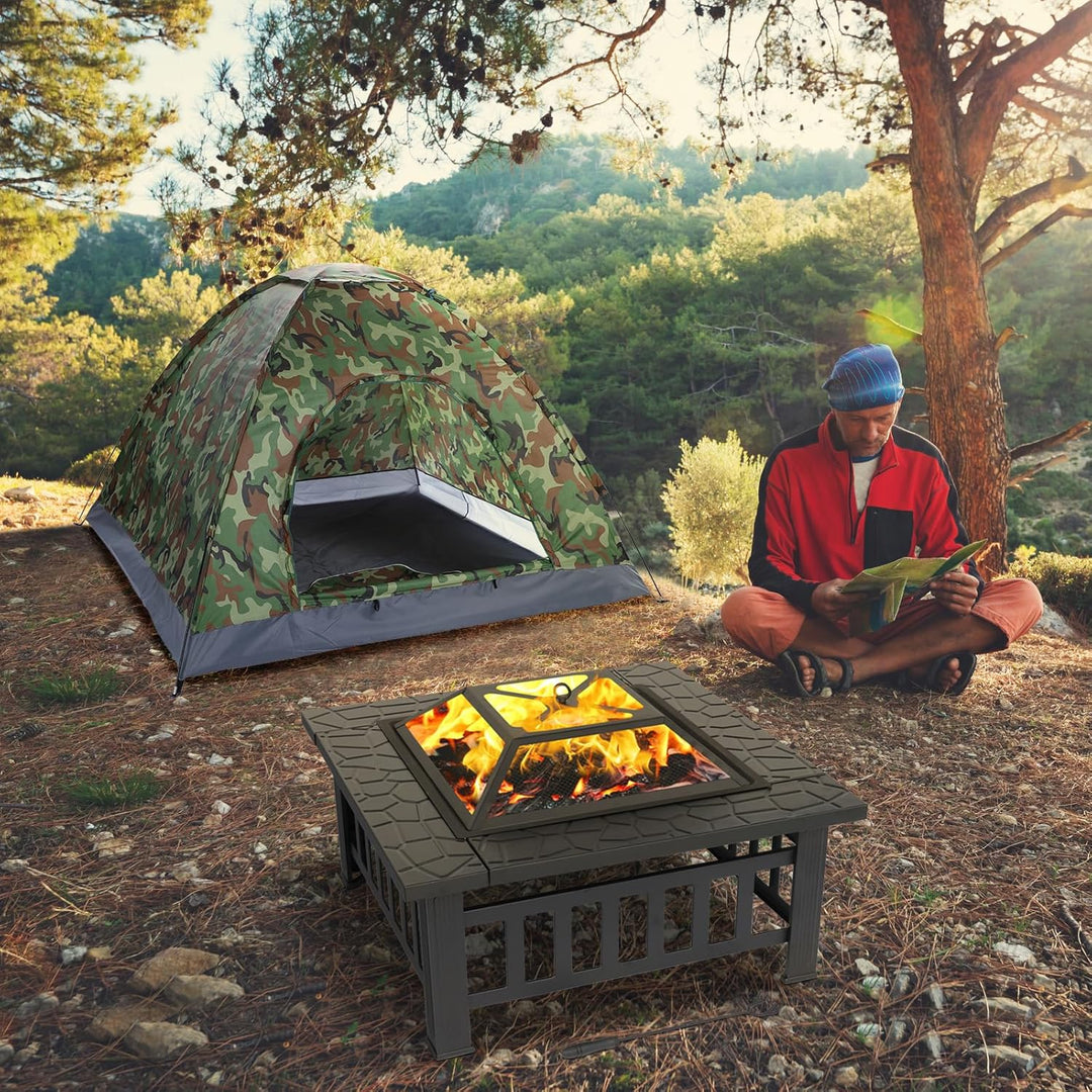 LEADZM Feuerschale mit Grillrost | Feuerkorb 3-in-1 Multifunktional, Feuerhaken & Schutzhülle, Feuer
