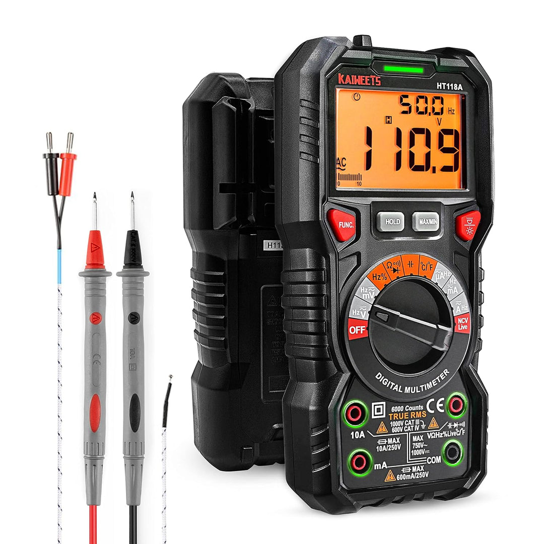 KAIWEETS Digital Multimeter mit LED-Buchsen, Strommessgerät CAT III 1000 V, CAT IV 600 V True RMS Au