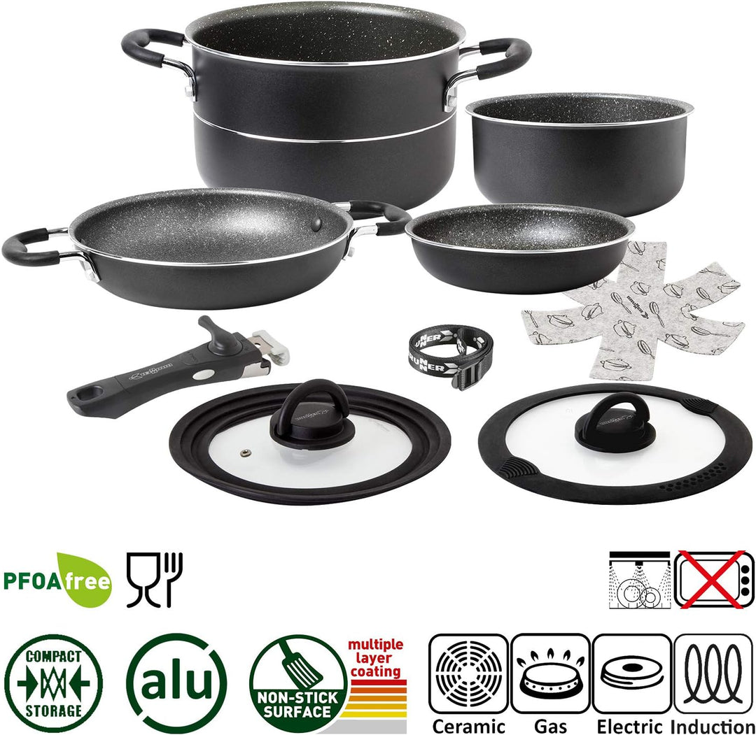 BRUNNER Camping Kochgeschirr-Set Alu (Töpfe und Pfannen) - ø 20, 22 oder 24-cm Pirate Vakublock - 4