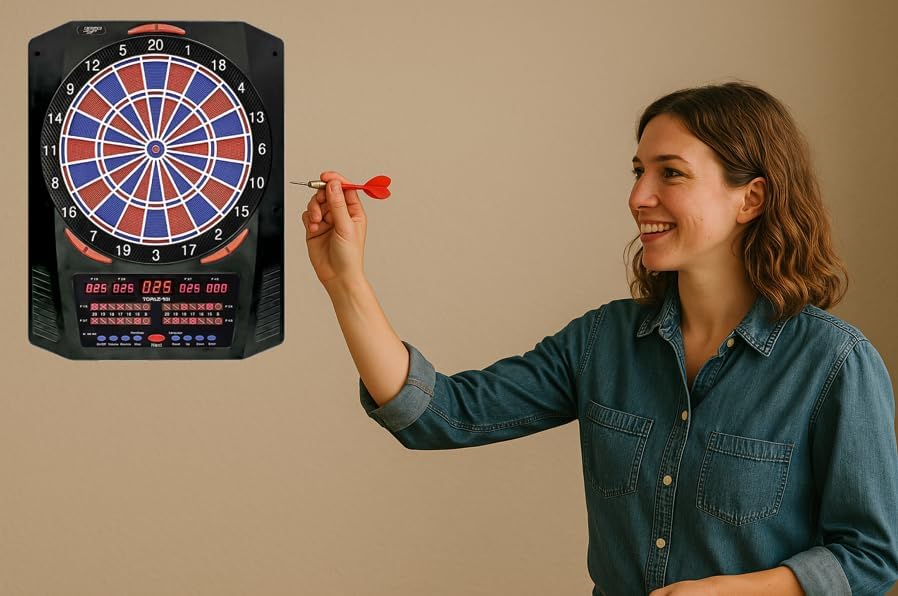 Carromco elektronisches Dartboard TOPAZ-901, schwarz, 2-Loch Abstand, Dartscheibe elektronisch, Dart