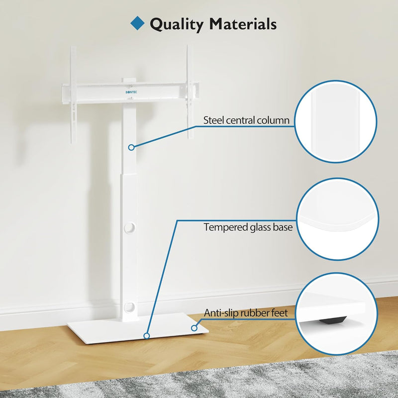 BONTEC TV-Standfuss, Bodenständer für 30-70 Zoll LED/LCD/OLED/Plasma-Fernseher, Weiss - Bis 40 kg Tr