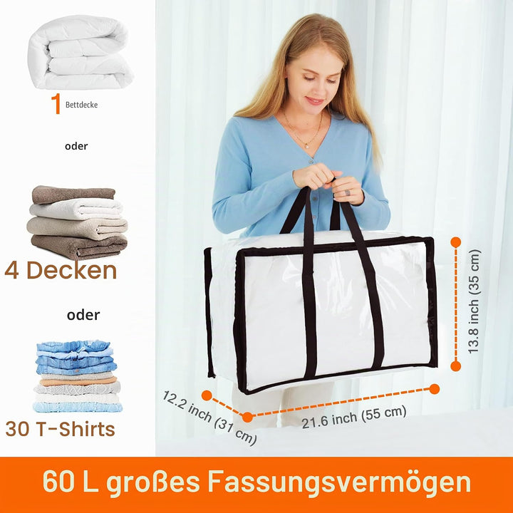 Vieshful 3 Stück Transparente Plastik Aufbewahrungstasche, 60L Organizer Aufbewahrungsbox Kleiderauf