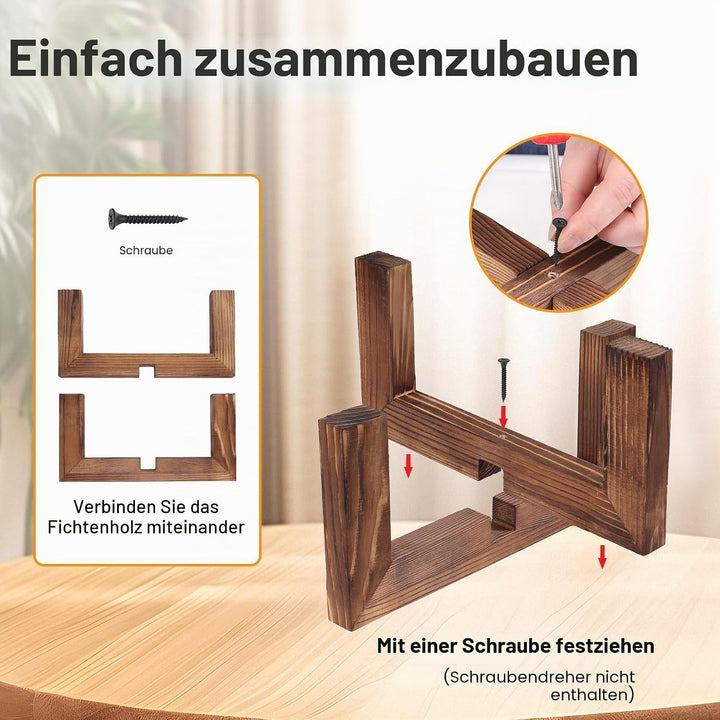 Pflanzenständer, Pflanzenhalter für drinnen und draussen aus Holz, Einzelner Blumentopfständer, Stab