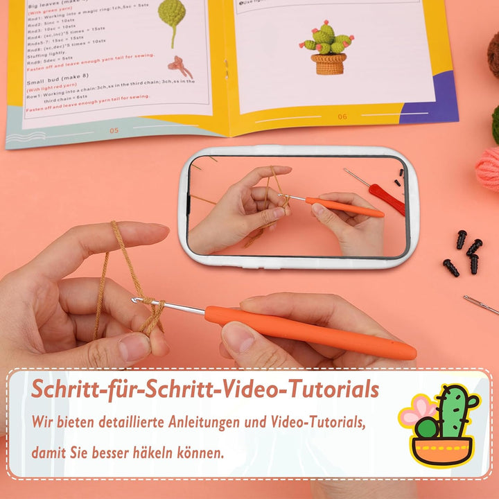 Boriad Häckel Kit für Anfänger,3 Cactus Stricken für Anfänger set,Crochet Set mit Häkelanleitung für