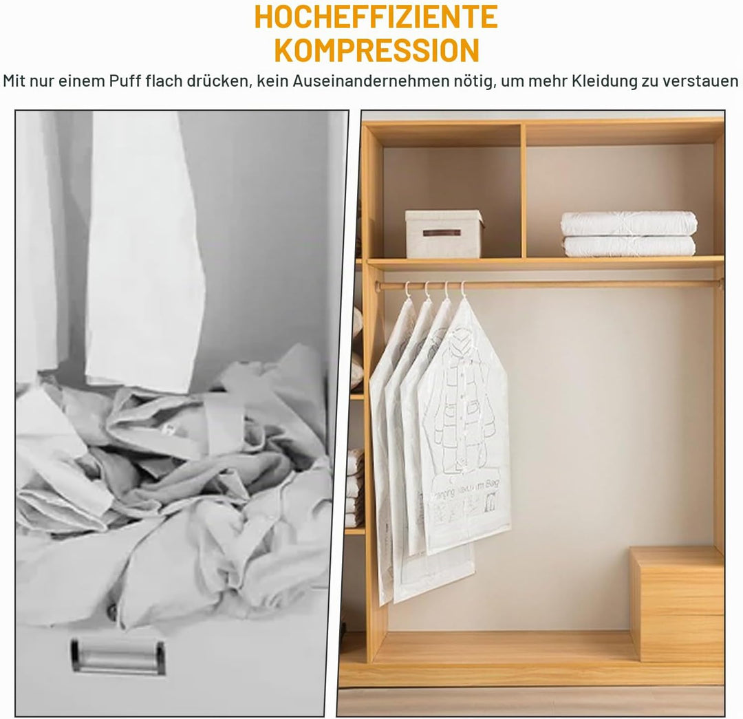 6 Stück Hängende Vakuumbeutel für Kleidung 110×70 cm, Vakuumierbeutel mit Handpumpe &amp; Haken, Staub F