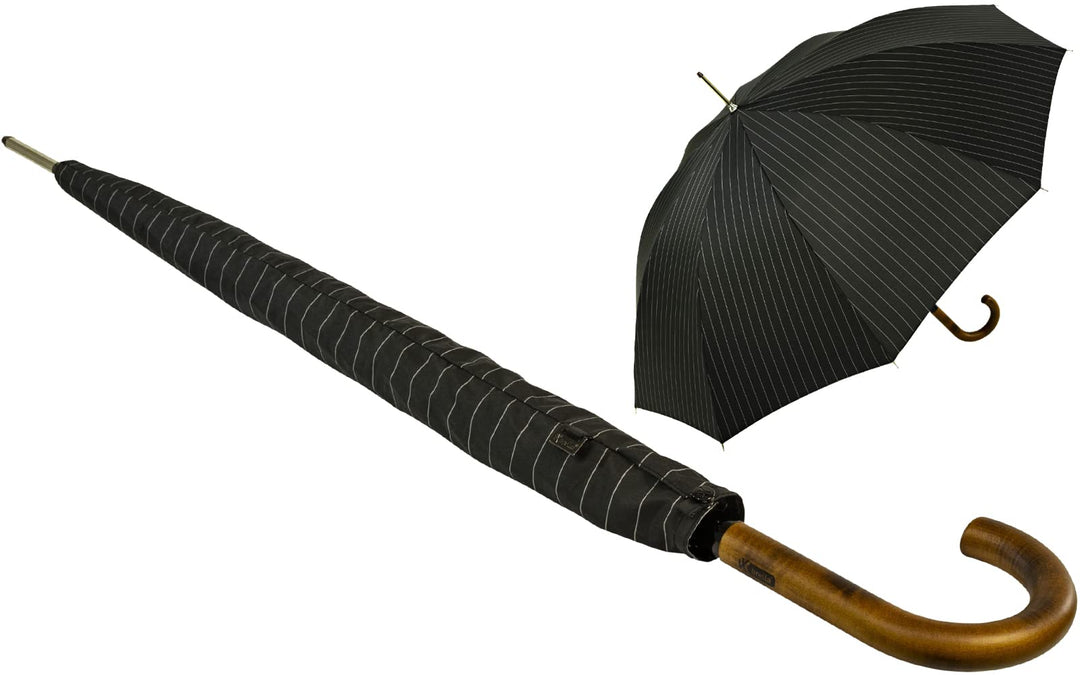 iX-brella Herren-Stockschirm Automatik mit Echtholz-Rundhakengriff - Nadelstreifen Pinestripe, Pines
