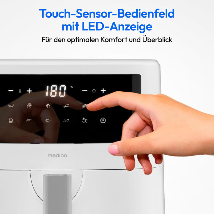 MEDION P10 XL Heissluftfritteuse (6,8 Liter XXL Frittierkorb, 2.150 Watt, zwei Heizelemente aus Edel