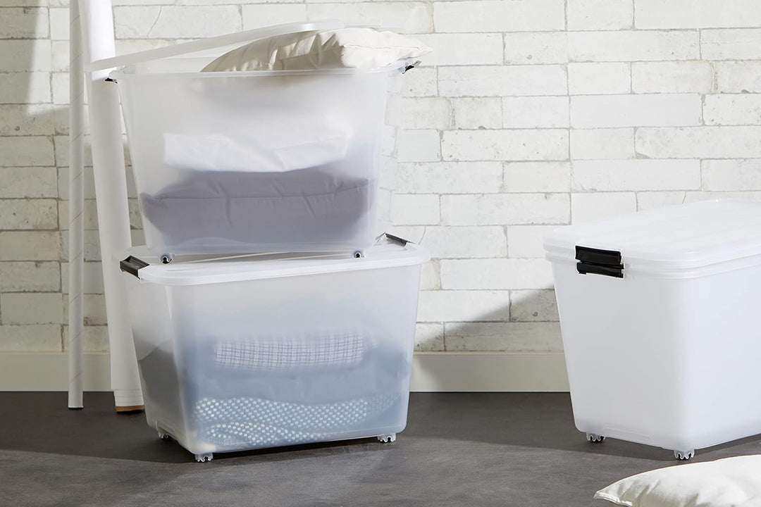 Iris Ohyama, Aufbewahrungsbox aus Kunststoff, 60 l Büro-Aufbewahrungsbox, 4er-Set, TBR-60, transpare
