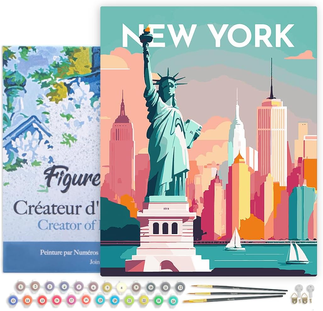 Figured'Art Malen Nach Zahlen Erwachsene Mit Rahmen Reiseposter New York - Paint by Numbers Basteln