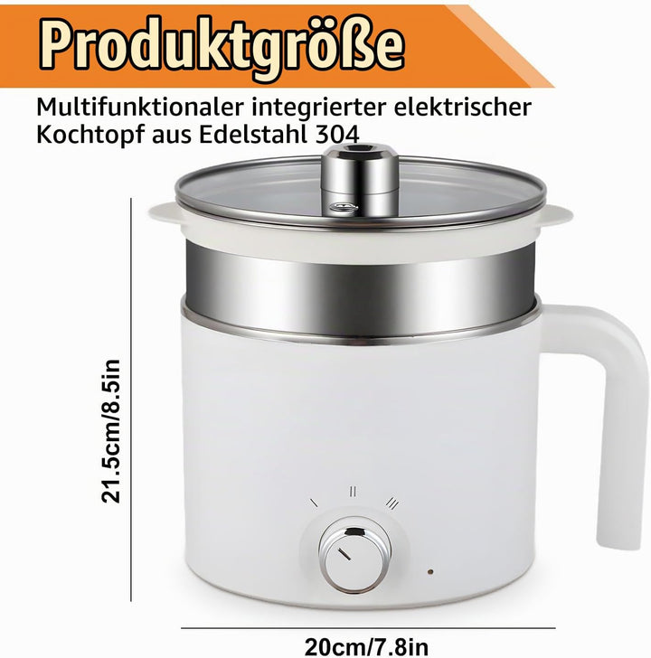SUNOYA Einteilig Wachsschmelzer, 1.7l Kleiner Elektrischer Kochtopf, 300w/600w Nudelkocher Mit Dampf
