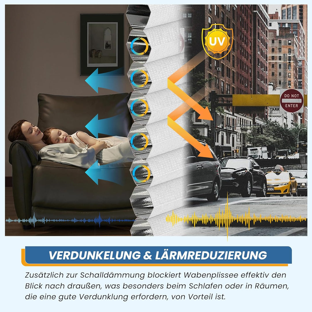 TFSKY Wabenplissee Plissee ohne Bohren Verdunkelung Klemmfix Zweifarbigz Weiss-Weiss B55 x H180 cm D