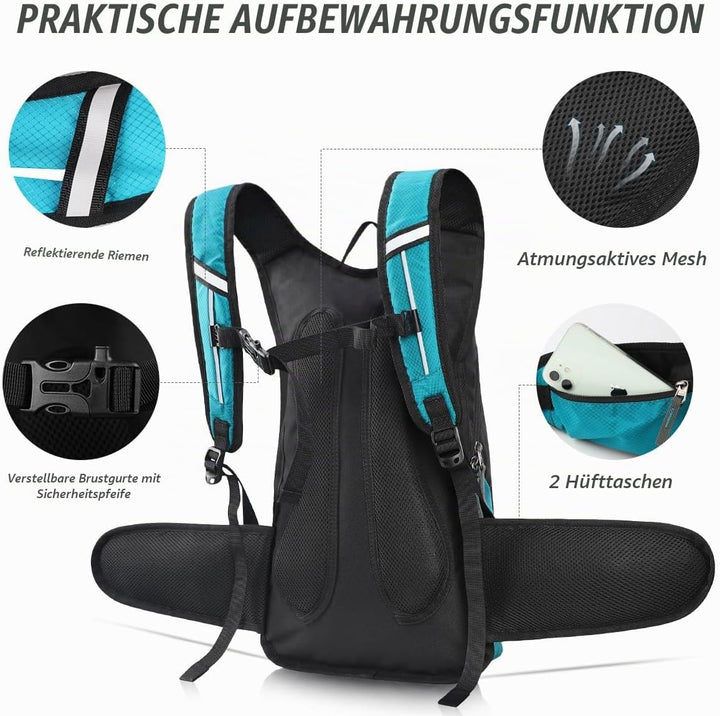 Trinkrucksack mit Trinkblase 3L BPA-Frei, Wasserdichter Outdoor-Rucksack, Rucksack mit Trinksystem,