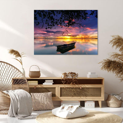 Bilder auf Leinwand 100x70cm Leinwandbild Boot Sonnenuntergang See Himmel Gross Wanddeko Bild Schlaf