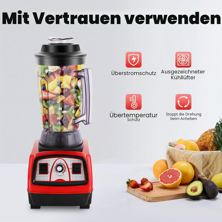 2200W Profi Standmixer 4L - Hochleistungs Mixer für Smoothies, Crushed Ice &amp; Fleisch - Grossvolumige