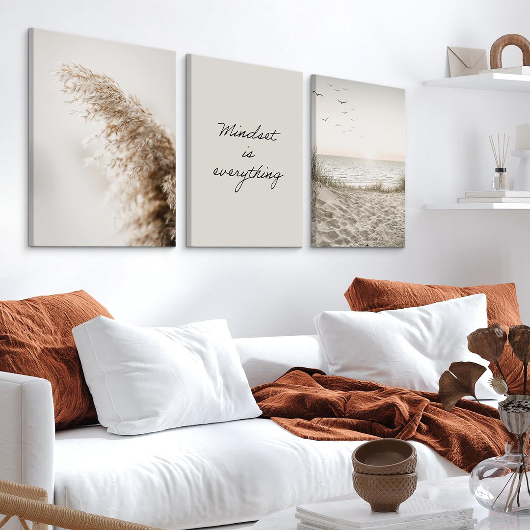 Muralo - Wandbilder Set - Leinwand Bilder Set Aufhängefertig in Boho Stil - das Leinwandbilder Set -