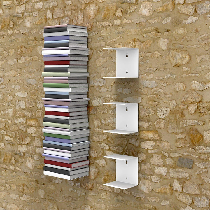 home3000 Bis 60 Bücher - 3 weisse unsichtbare Bücherregale - bis zu 150 cm schwebende Bücherstapel -